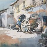 Pere ROS - Impressionist Watercolor Sketch - A Man and His Cart