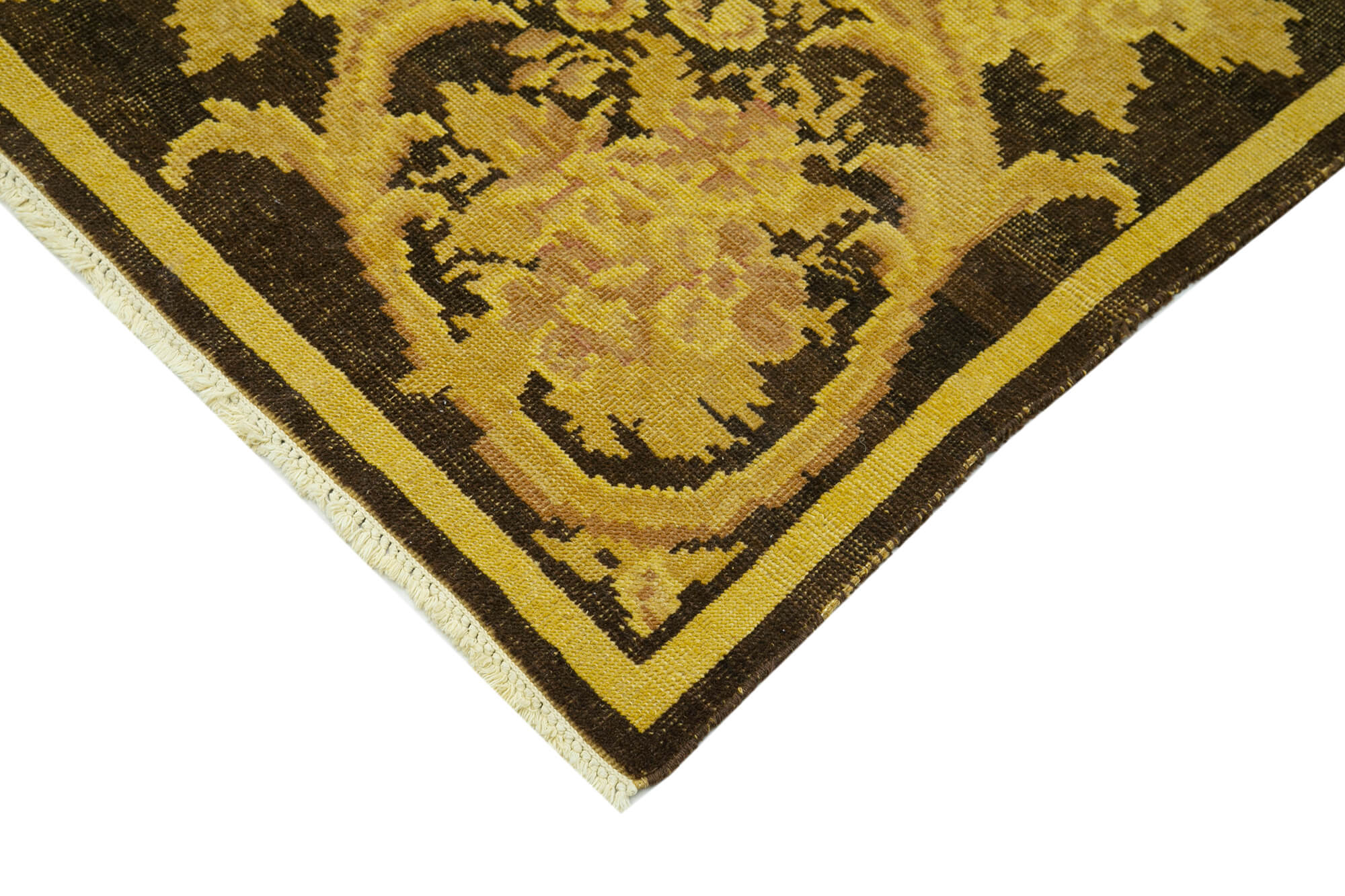 Handwoven Persian Overdyed 273 cm x 372 cm Yellow Wool Carpet