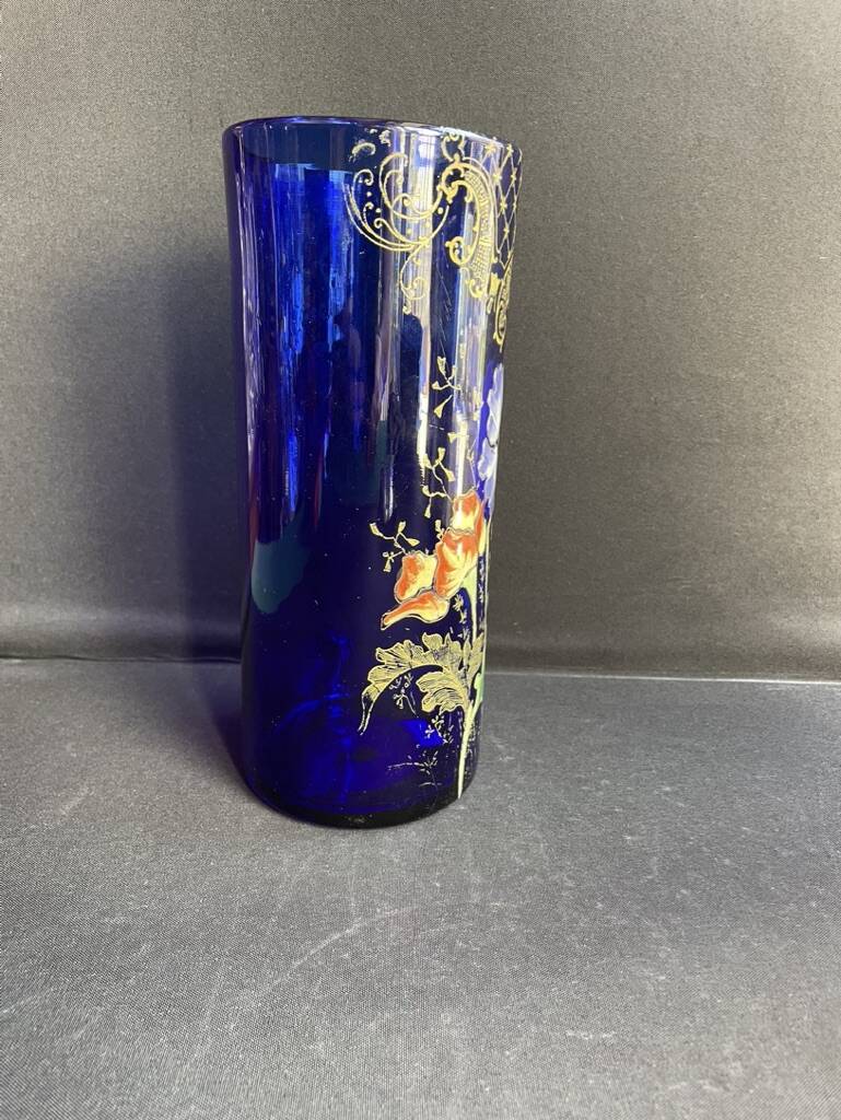 Vase « Cylindre » bleu émaillé F. T. Legras