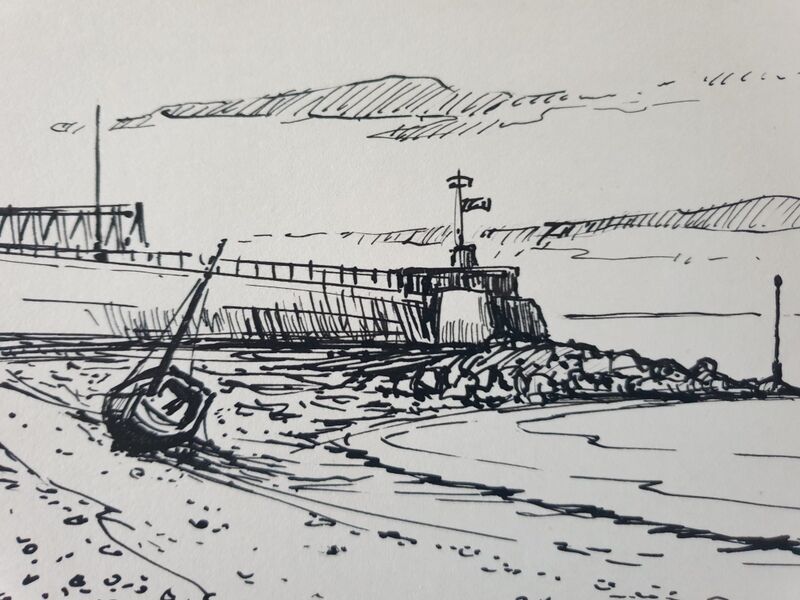André Duculty (1912-1990) India ink on paper "Beachside" Signed lower right