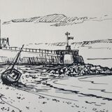Encre de Chine sur papier "Bord de plage" Signée en bas à droite, André Duculty (1912-1990)