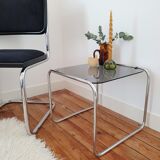 Side table chrome metal and smoked glass