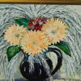 Tableau ancien huile sur toile signe g. gheorgiu vase de fleurs pivoine tbe