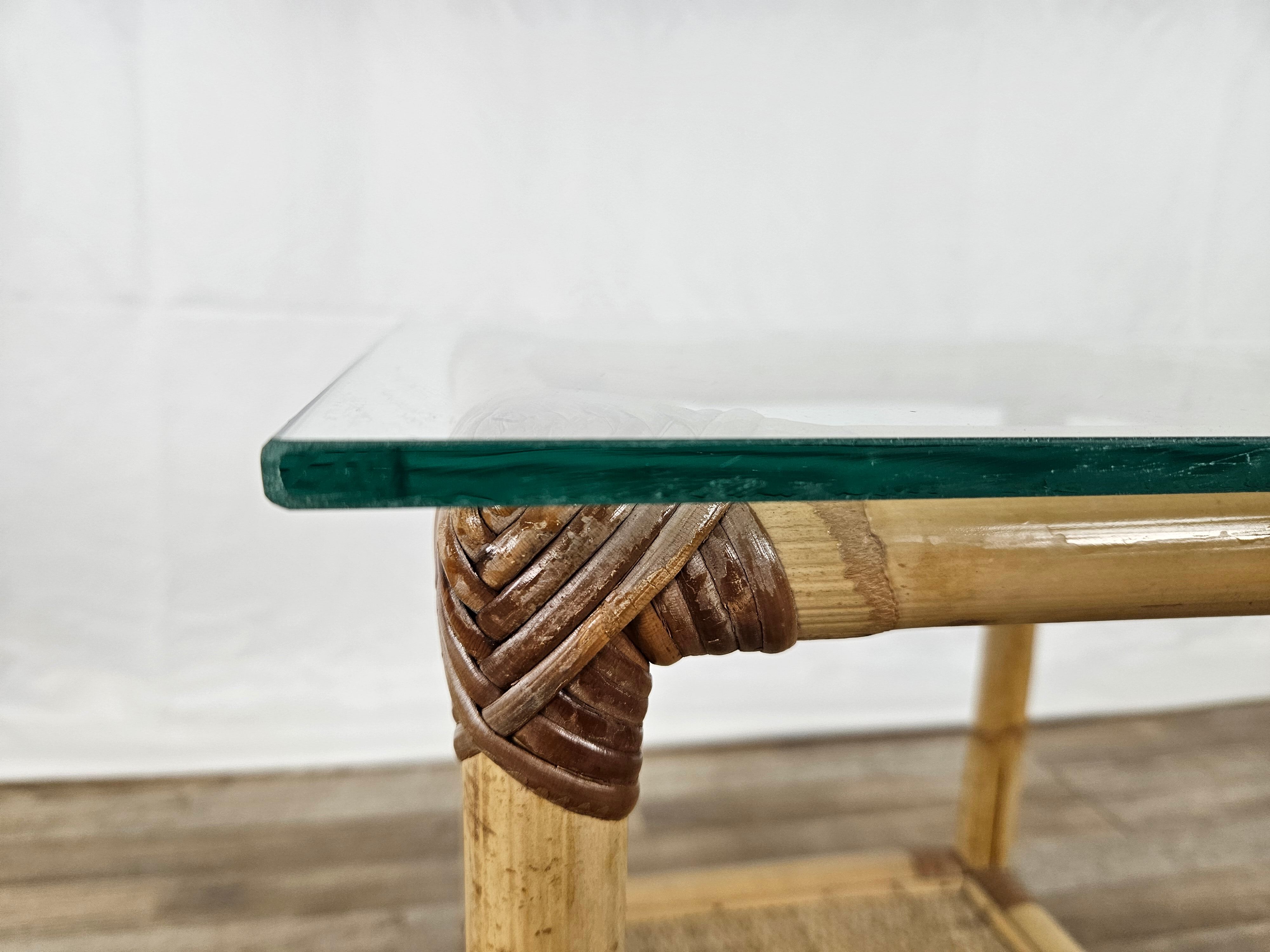 Wicker coffee table with glass top