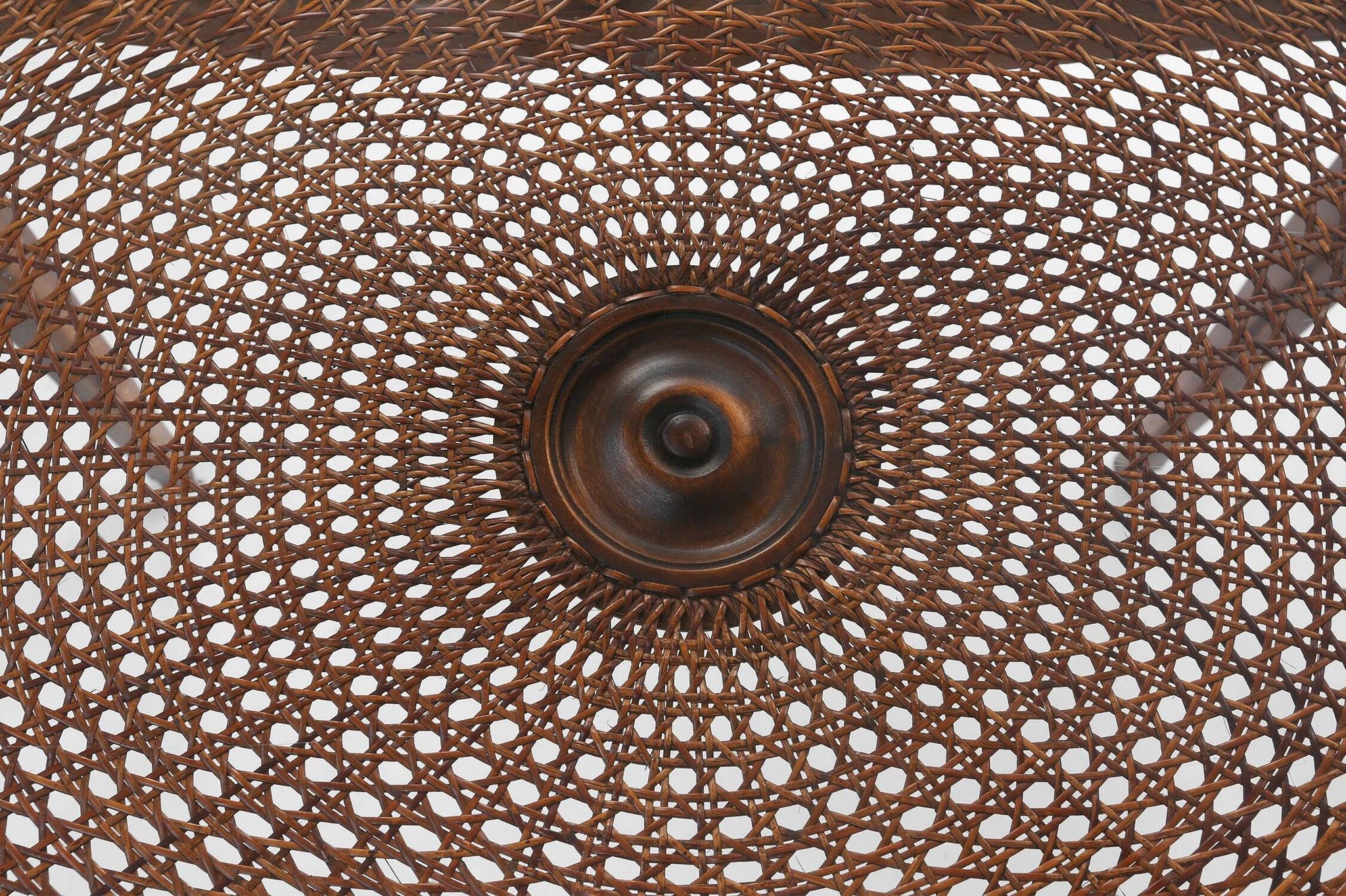 Sculpted Side Table in Wood, Glass & Rattan, France 1950s