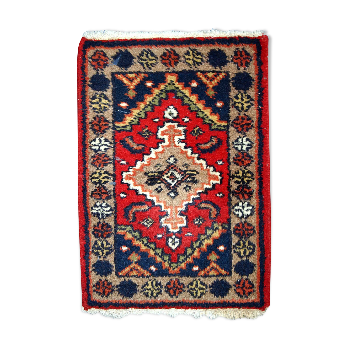 Vintage Persian Carpet Hamadan handmade 1.4' x 1.9' (42cm x 60cm) 1970s, 1C755