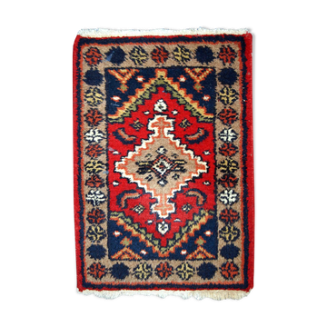 Vintage Persian Carpet Hamadan handmade 1.4' x 1.9' (42cm x 60cm) 1970s, 1C755