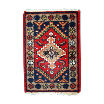 Vintage Persian Carpet Hamadan handmade 1.4' x 1.9' (42cm x 60cm) 1970s, 1C755