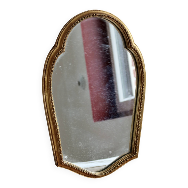 Miroir baroque ancien doré en bois – Glace piquée – Bois sculpté