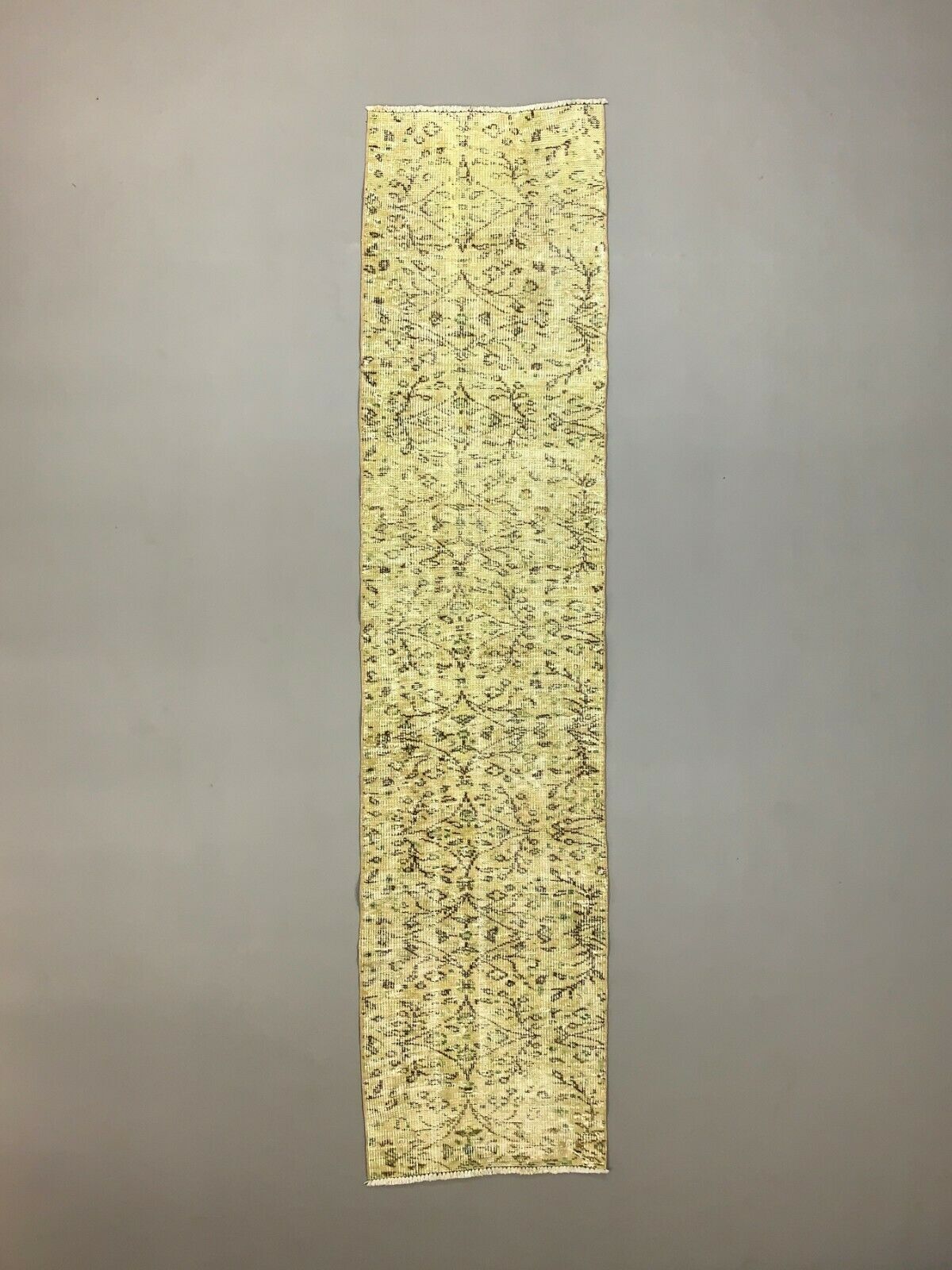 Distressed Turkish Narrow Runner 267x63 cm wool Vintage rug, Overdyed Yellow