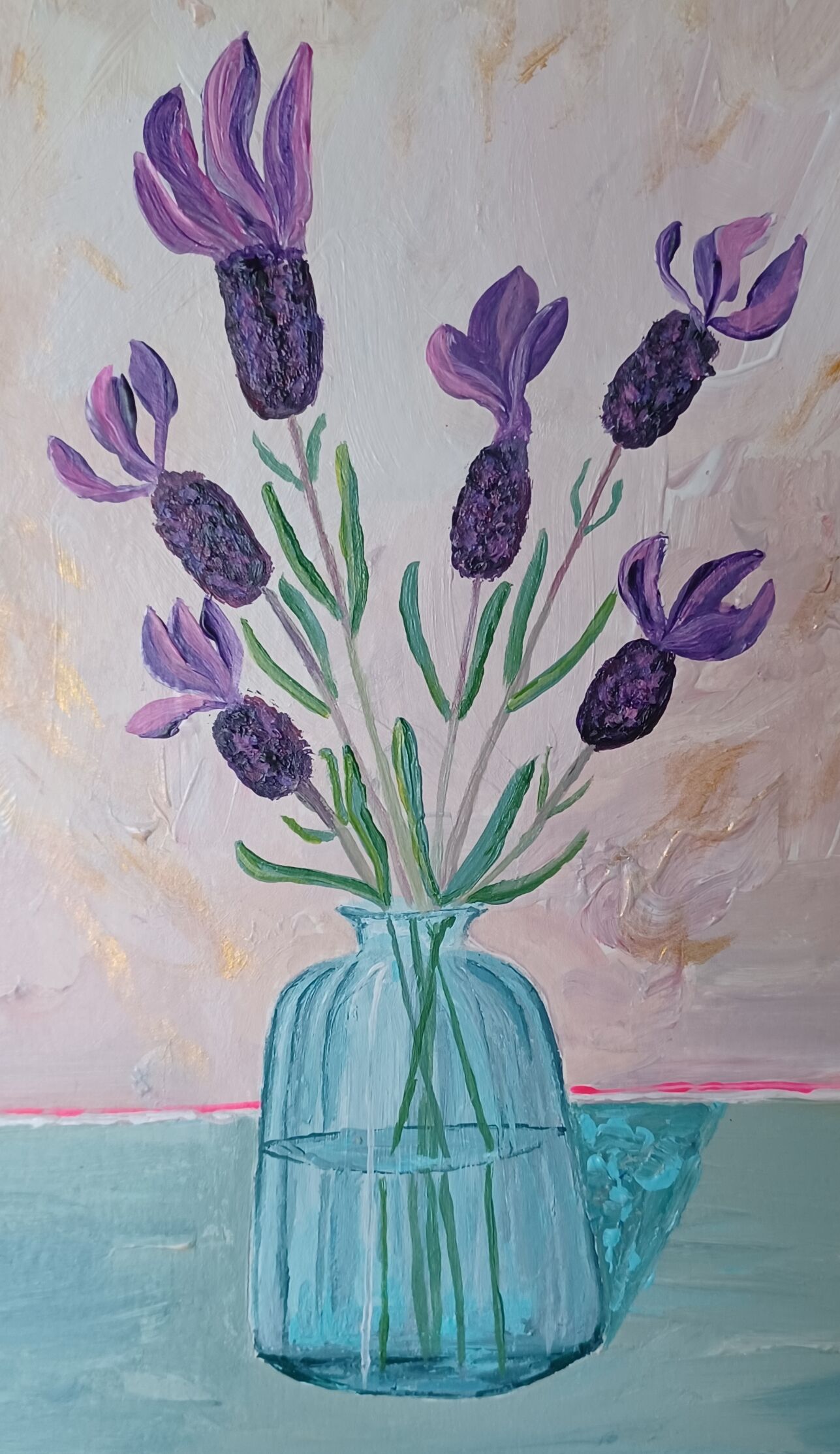 Painting depicting a bouquet of lavender flowers