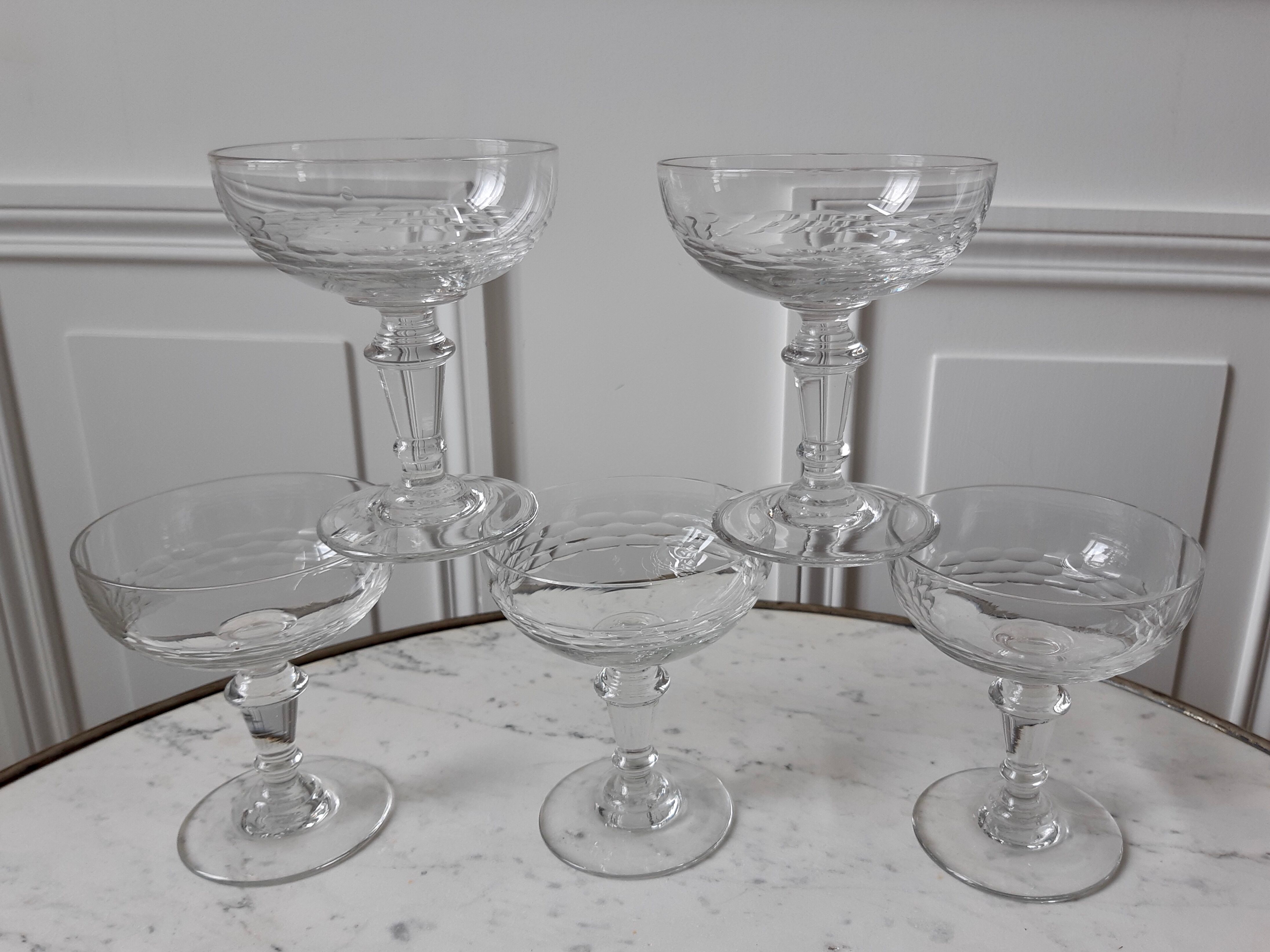 Lot of 5 20s crystal champagne glasses