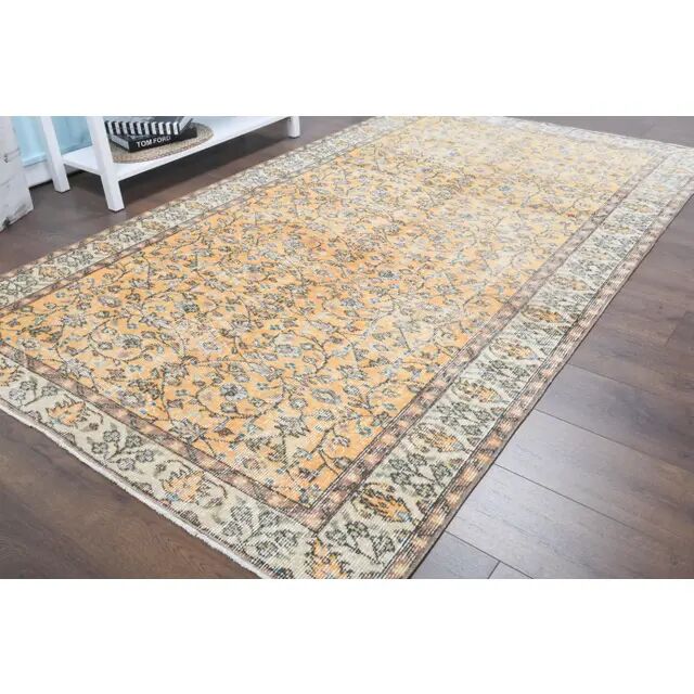Vintage Turkish handmade wool cotton orange rug 147x251
