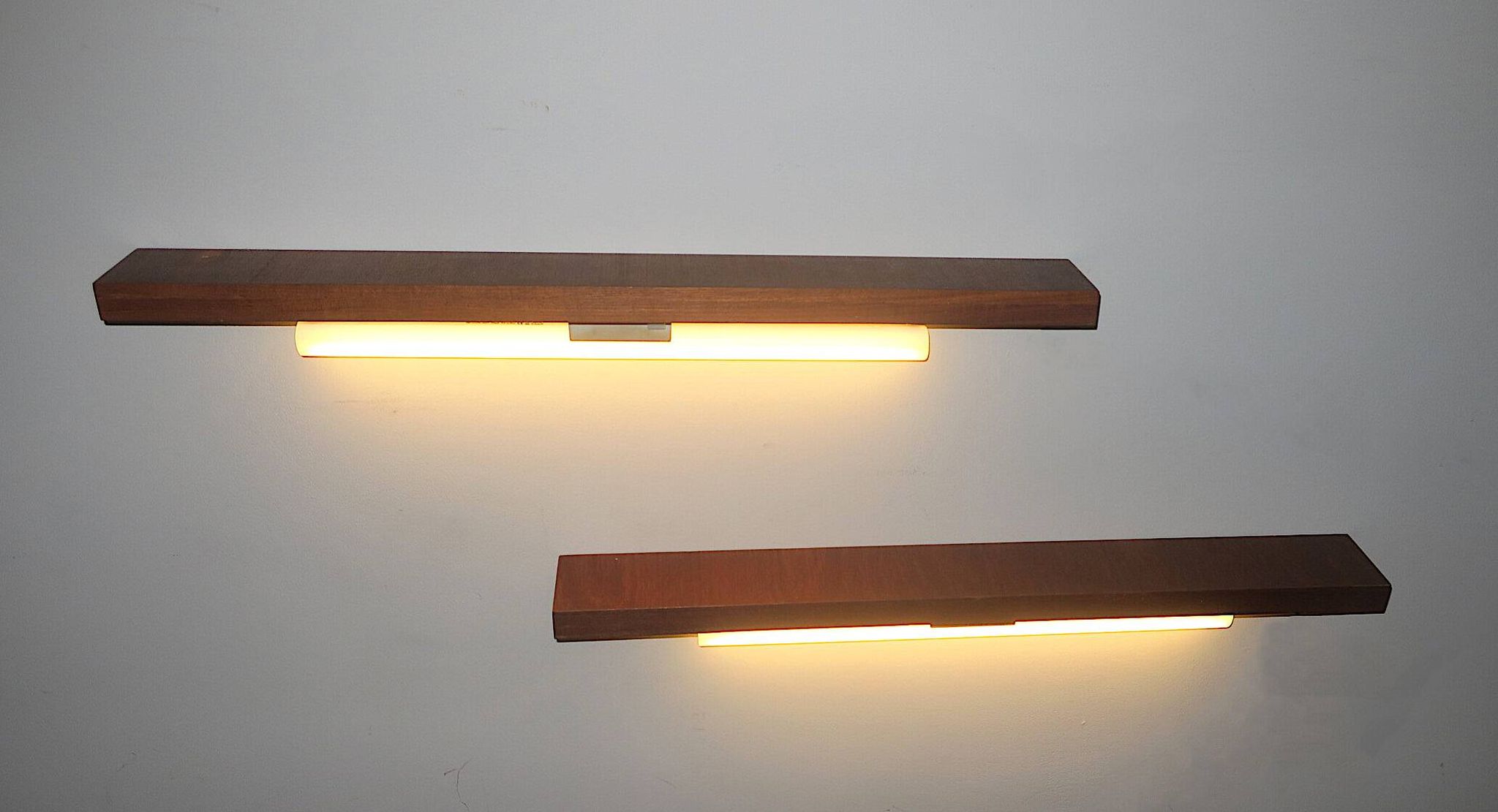 Pair of Danish teak shelves with wall lights, 1960s