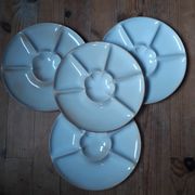 set of 4 compartmentalized fondue plates, white glazed stoneware - de Montgolfier / France