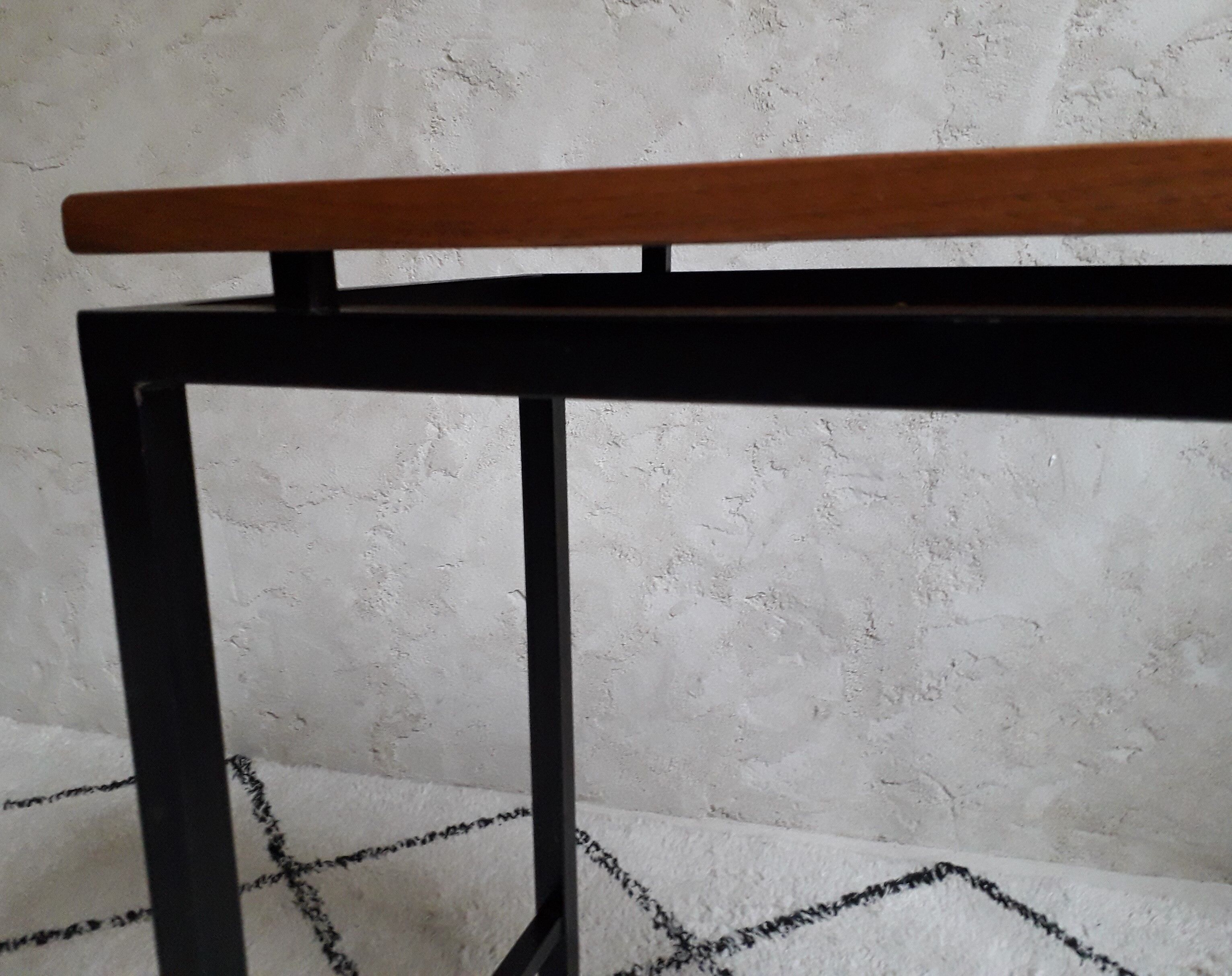Side table or console teak and vintage metal