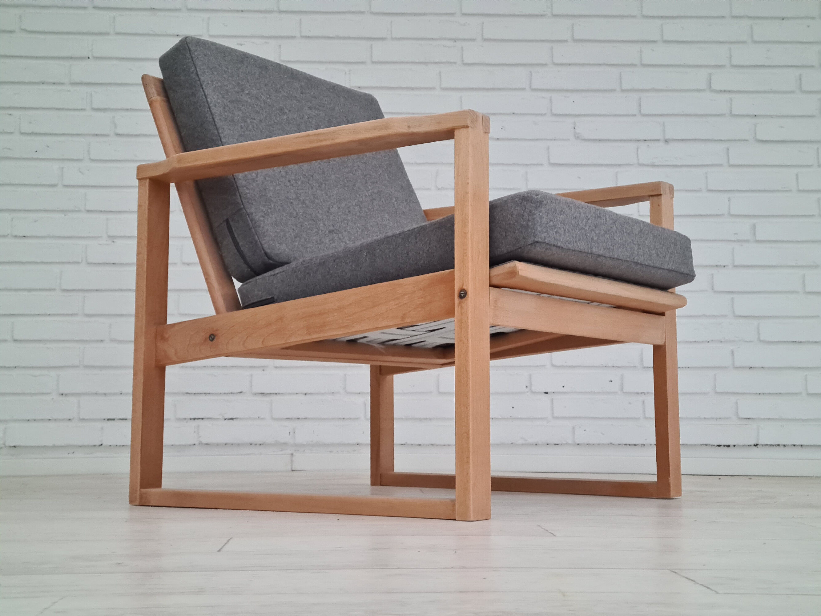 1970s, danish armchair, reupholstered, furniture wool, beech wood