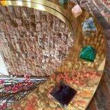 Modern Circular Mirror with Brass Frame and Semi-Precious Stone