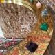 Modern Circular Mirror with Brass Frame and Semi-Precious Stone
