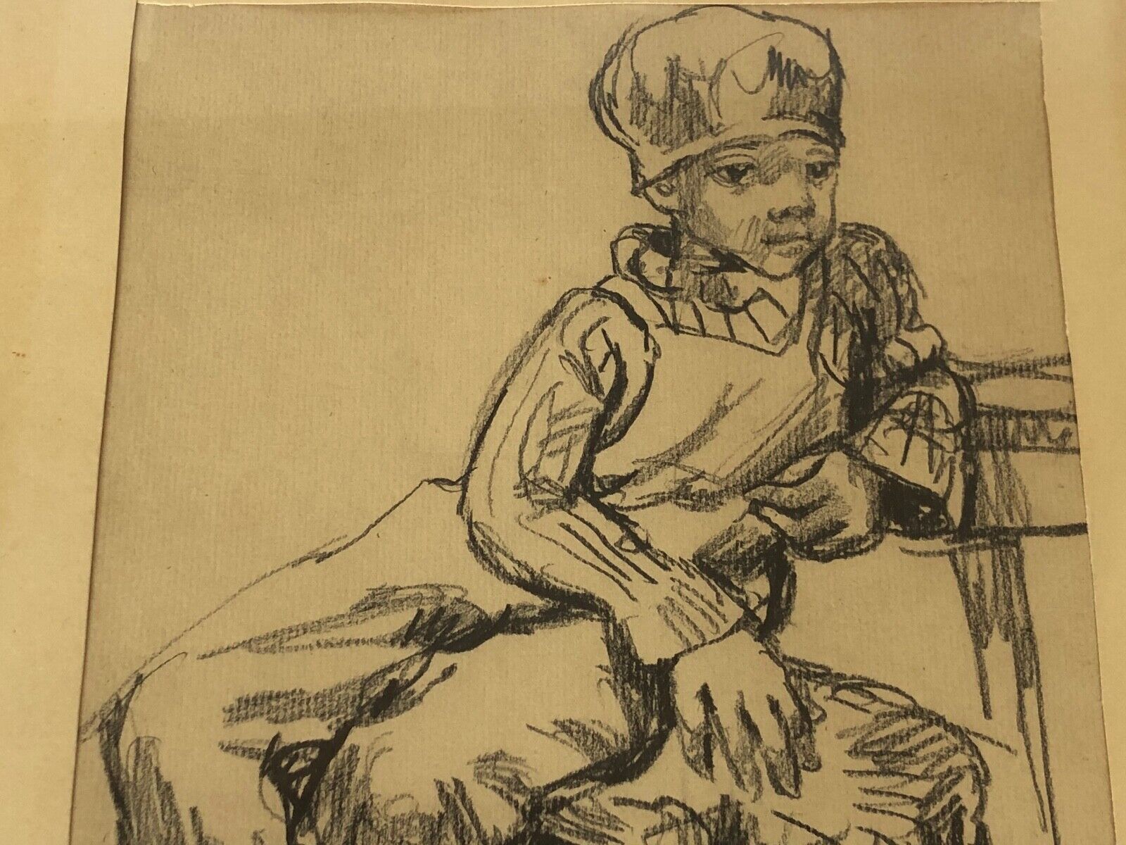 Charcoal on paper by Bernardin or Barnadouin Garçon à la gavroche