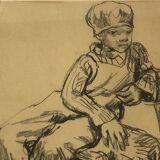 Charcoal on paper by Bernardin or Barnadouin Garçon à la gavroche
