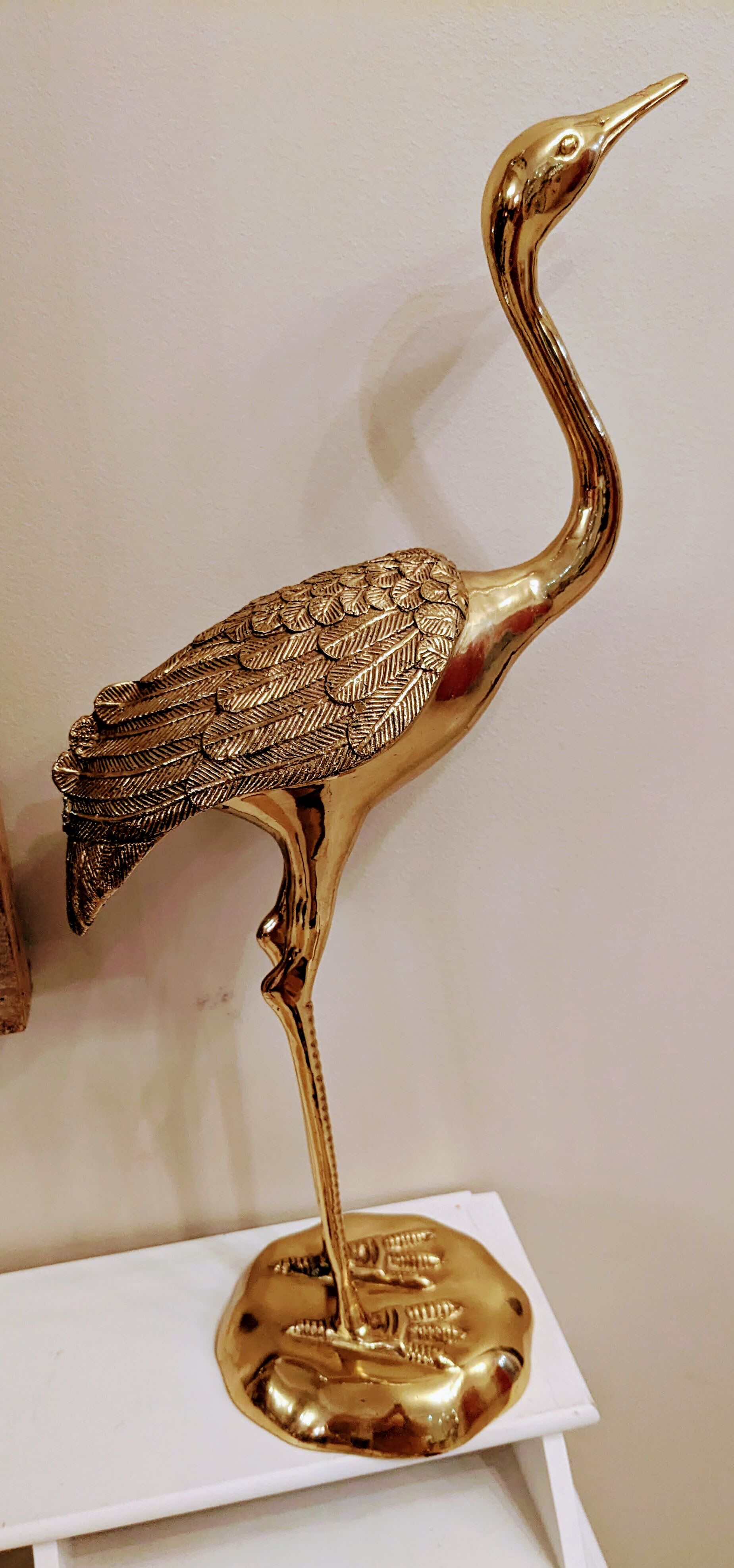 Vintage heron in gilded and solid brass