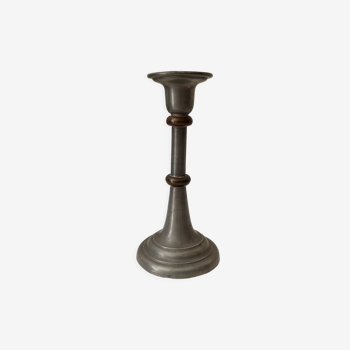 Antique candle holder in pewter and brass