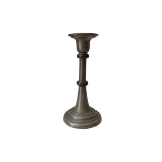 Antique candle holder in pewter and brass