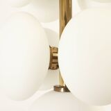 Brass and opaline Sputnik chandelier by Kaiser Leuchten, Germany, 1960s.