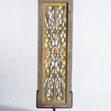 Rectangular Indonesian construction element with blue and yellow plant in carved wood