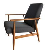 Set of two grey armchairs in kvadrat upholstery by henryk lis, europe, 1960s