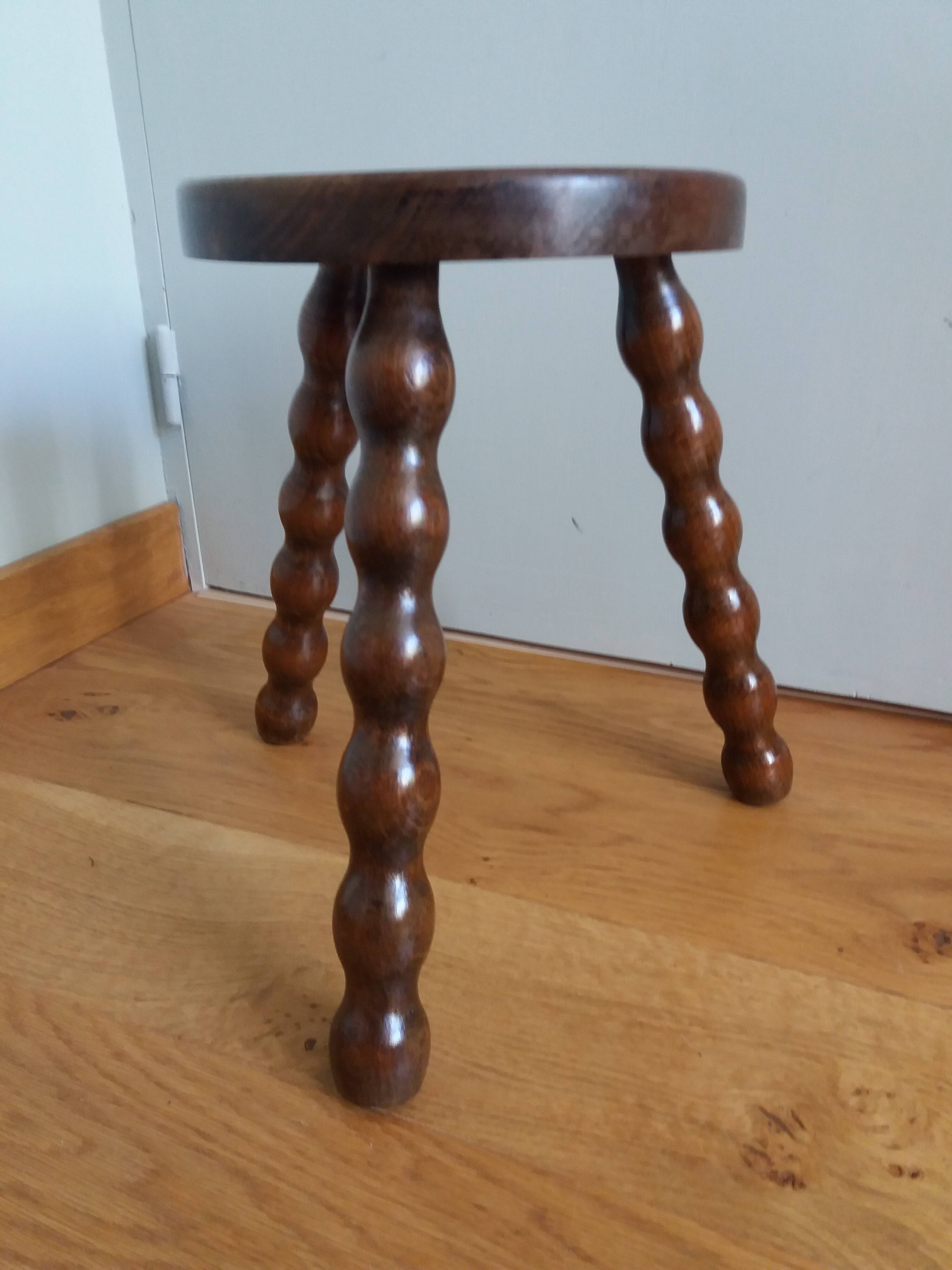 Turned wood tripod stool