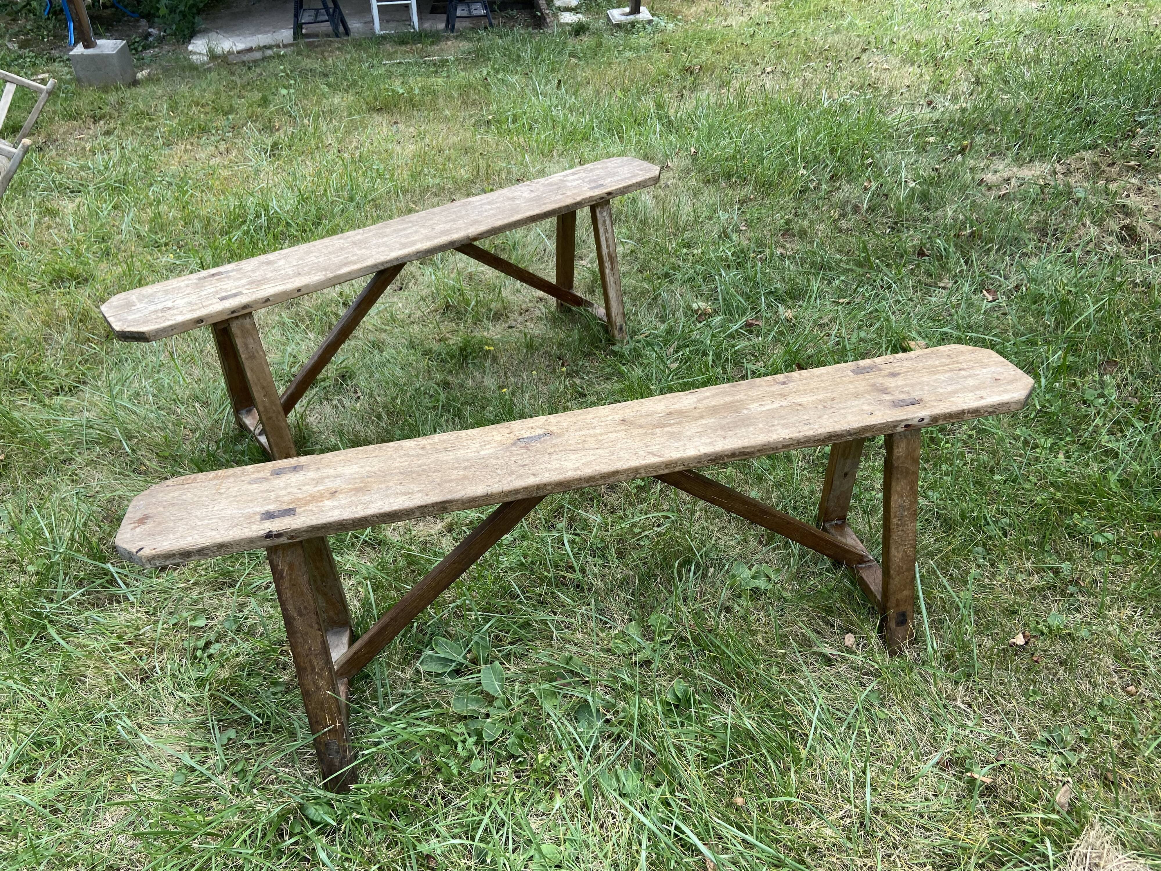 Paire de banc de ferme en bois