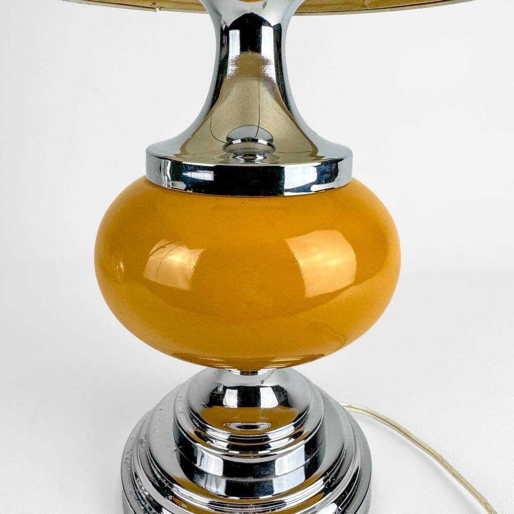 70's Orange Ceramic and Burlap Lamp