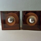 Pair of chromed metal and smoked plexiglass of the 1970s