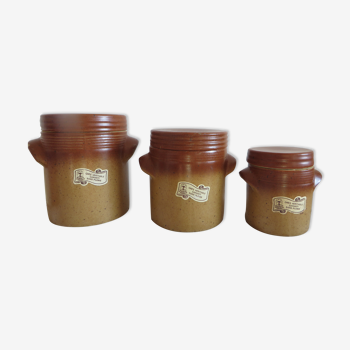 Set of 3 old Digoin sandstone pots