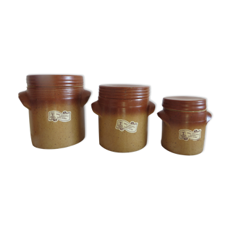Set of 3 old Digoin sandstone pots