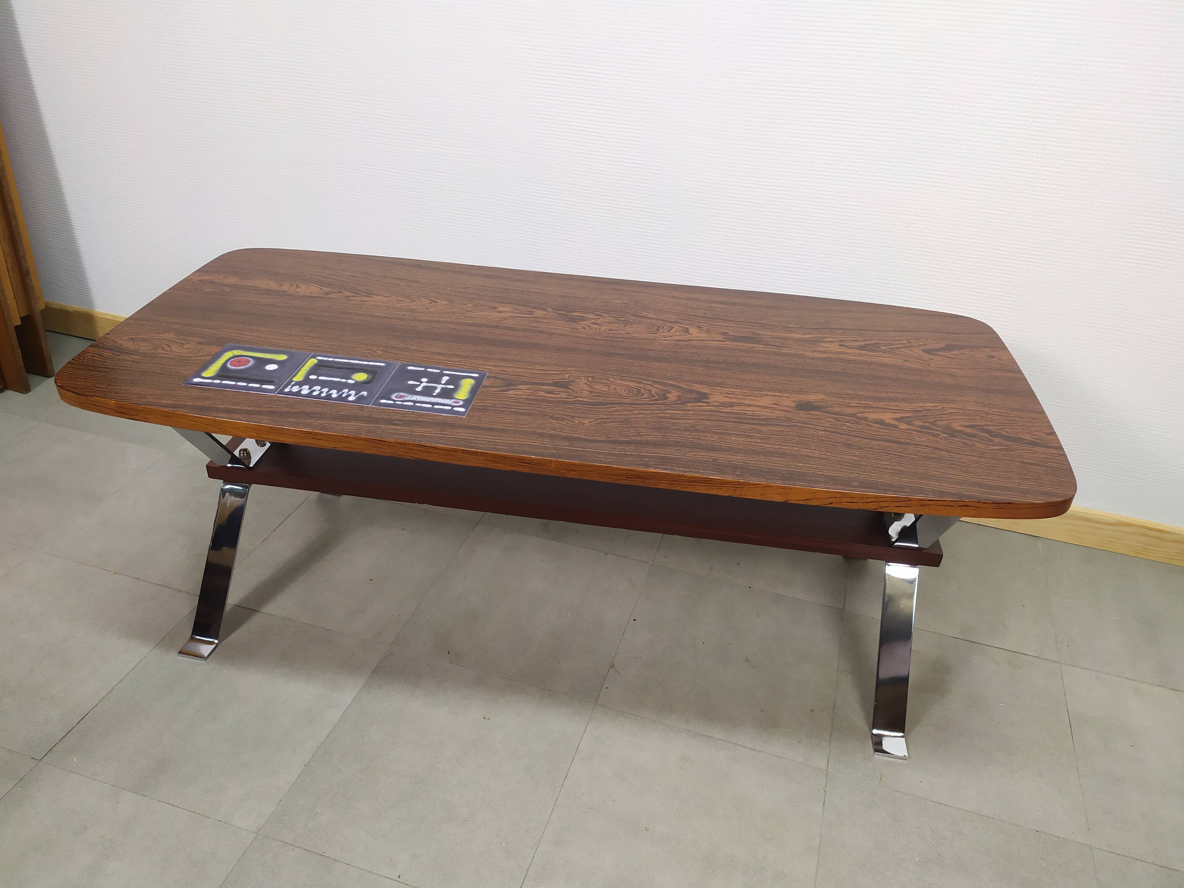 Table basse art déco vintage bois carrelage chrome
