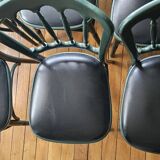 Set of 6 english green bistro chairs and black leatherette seat