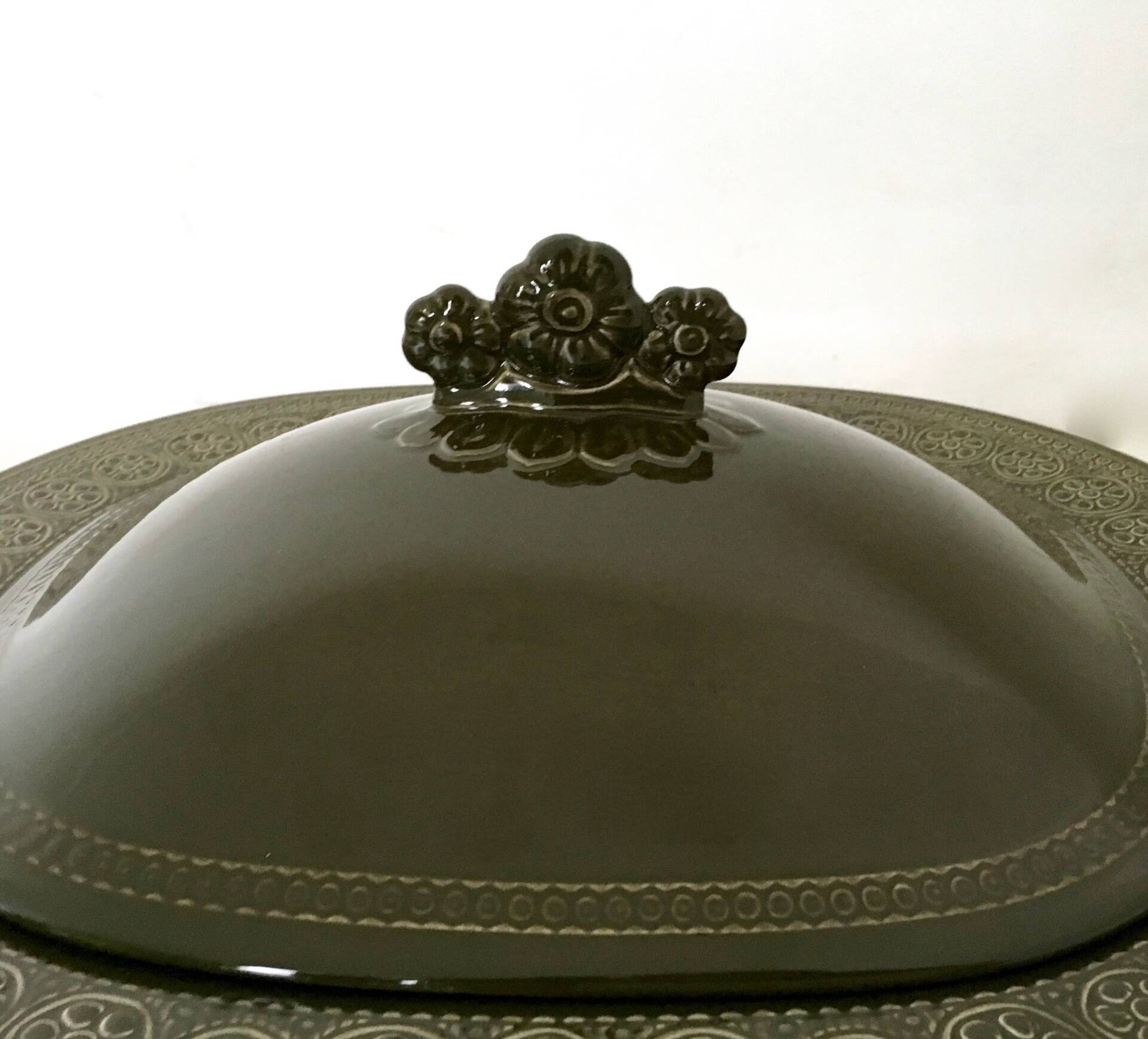 Five-Piece Black Earthenware Serving Set by Antonia Campi, Italy