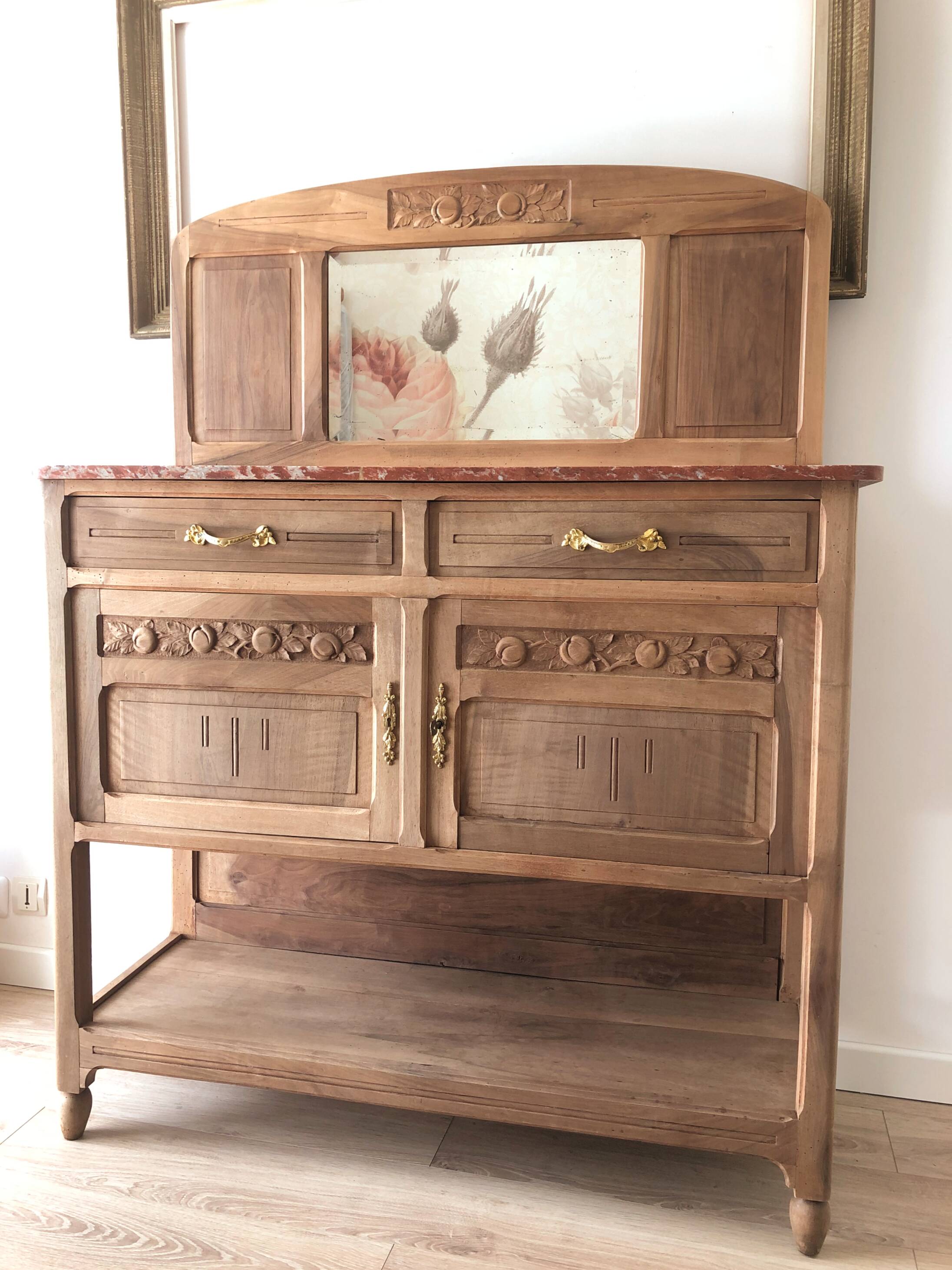Vintage solid wood sideboard / serving trolley, Art Deco style