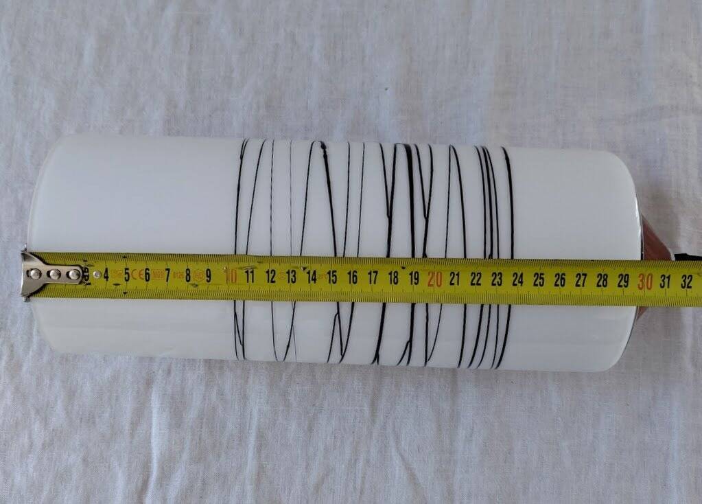 Suspension cylindrique en opaline zébré verre et teck vernis