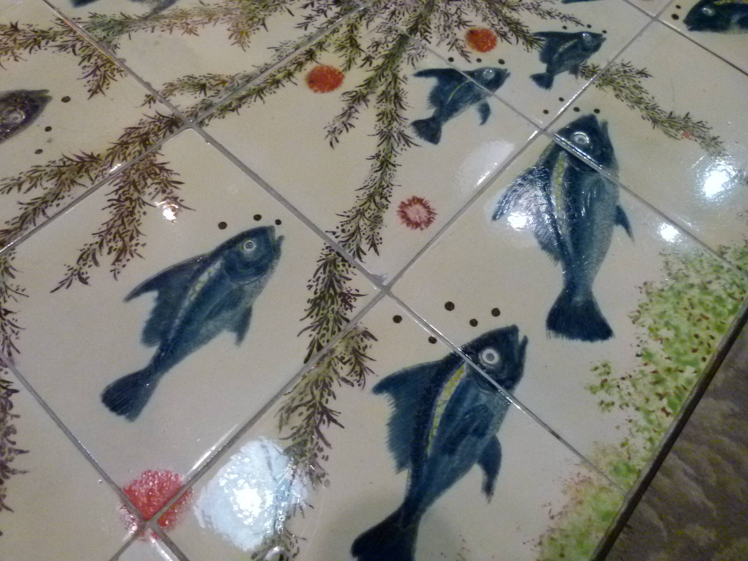 Ceramic coffee table with fish patterns