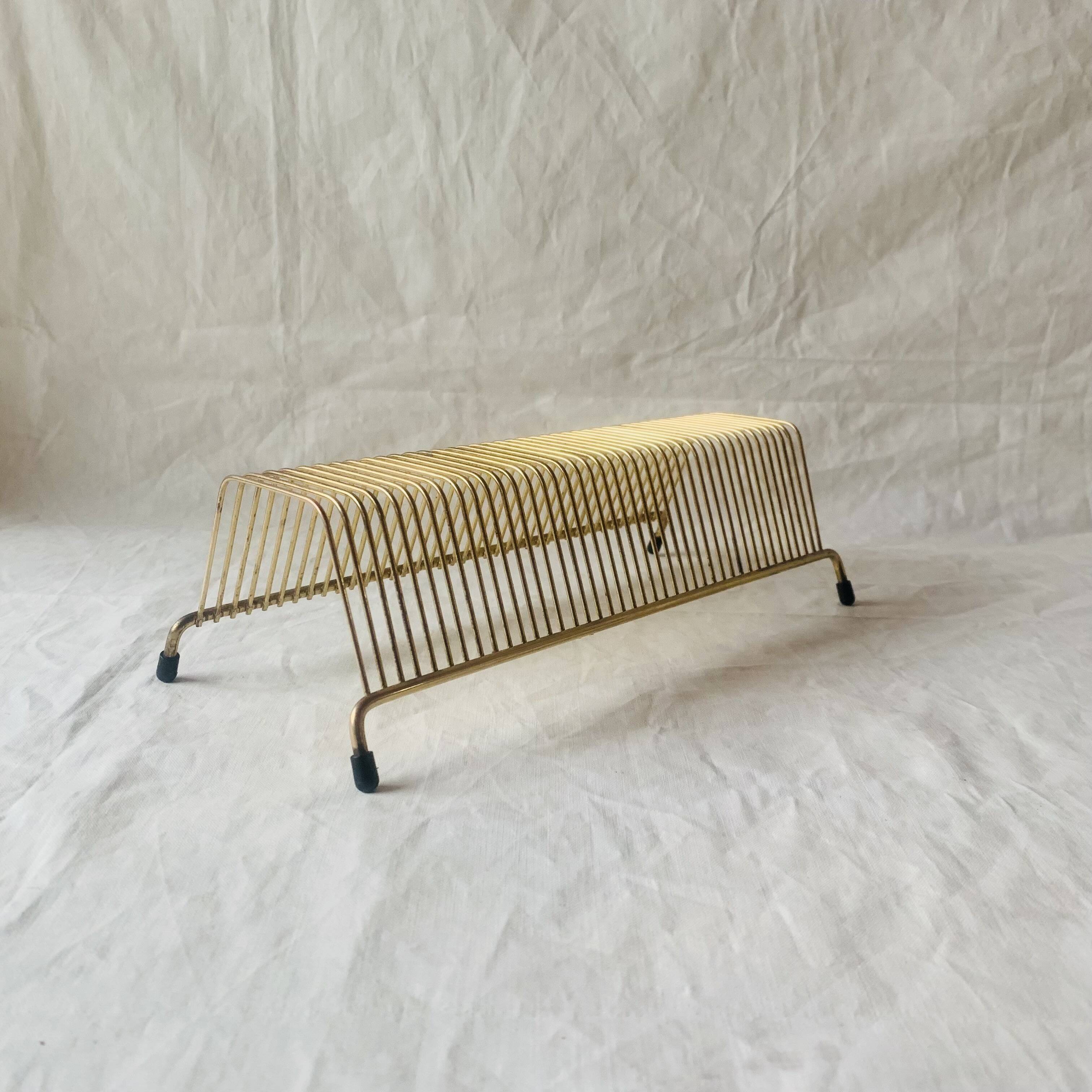 Vintage record holder in golden brass - for 40 vinyls