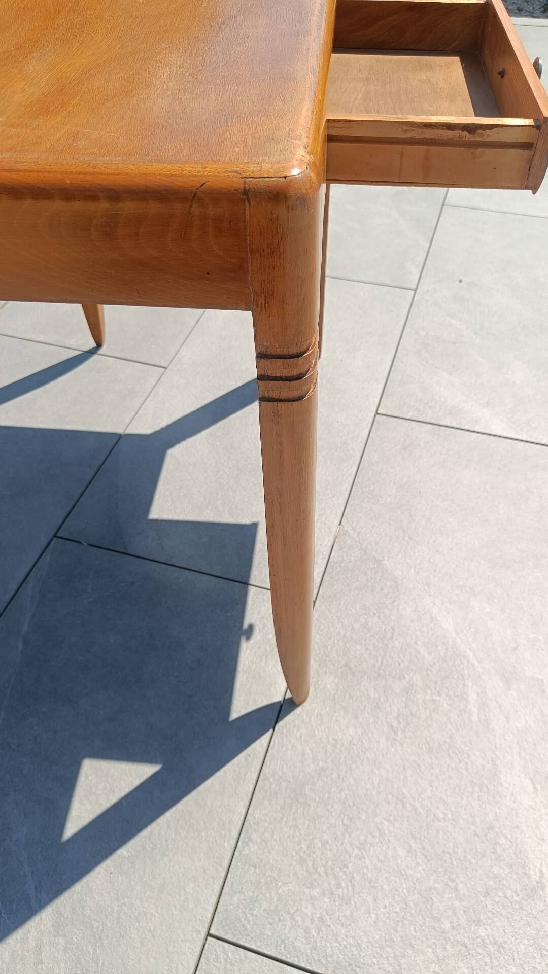 Vintage Scandinavian-style wooden table with drawer, 1950s-60s.