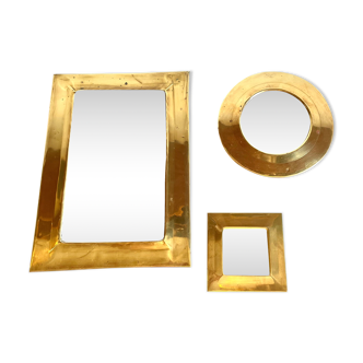 Trio of vintage brass mirrors