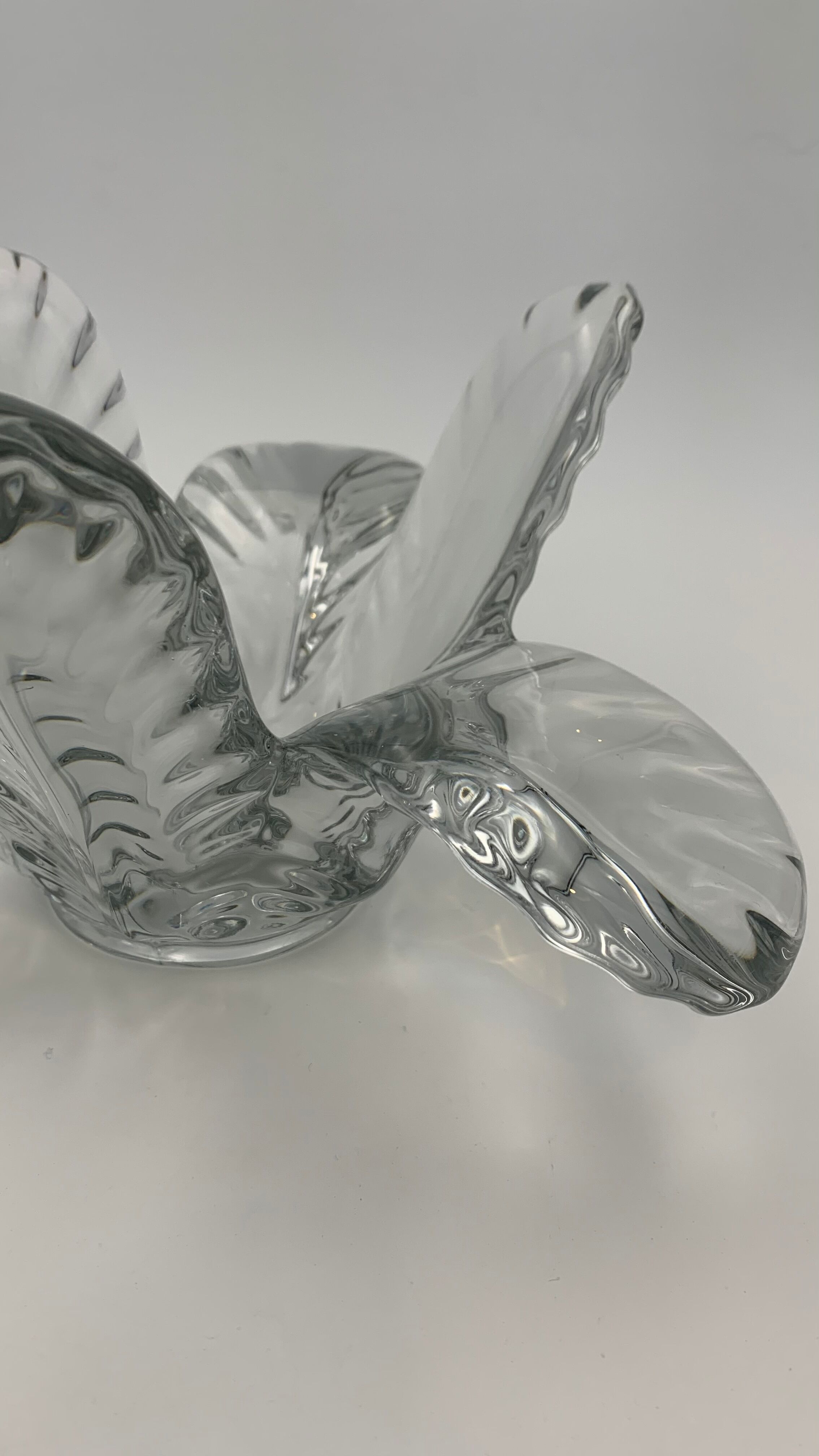 Trinket bowl in Vannes crystal, decoration of palm leaves - 1960s-1970s