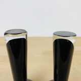 Paire de bougeoirs en verre soufflé noirs