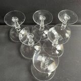 6 champagne glasses in light blown, cut and guilloché crystal