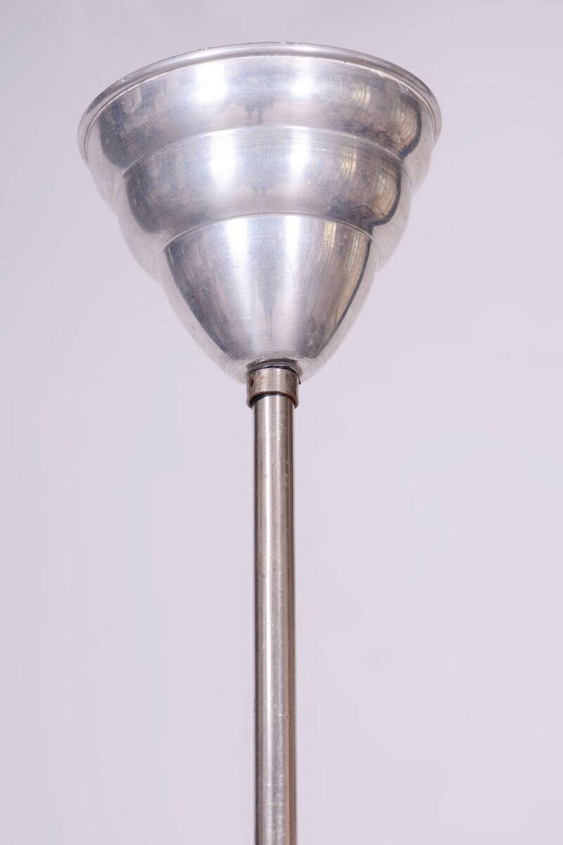 Bauhaus Chandelier in Chrome, Steel and Frosted Glass, Czech, 1930s